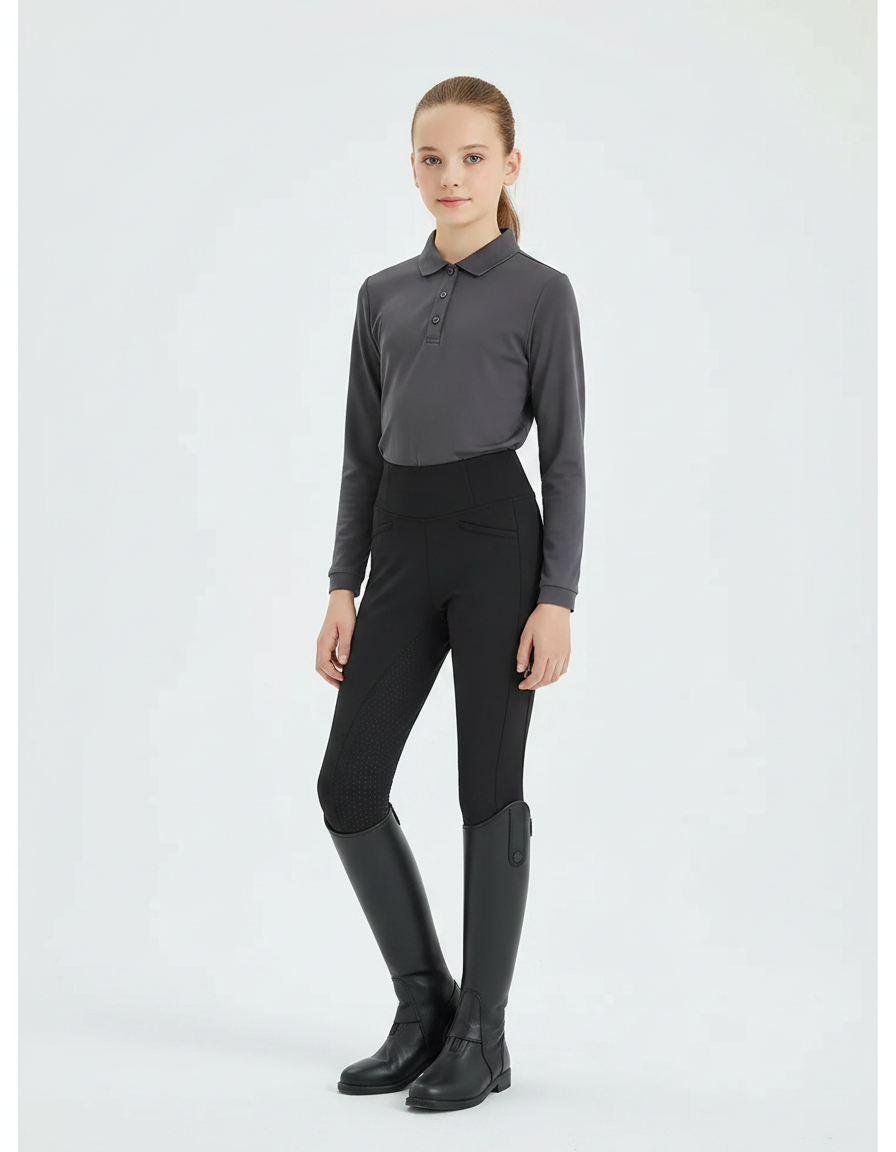 Pantalon Équitation Noir Enfant Silicone Confortable - Polyester