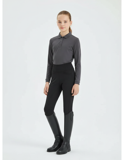 Pantalon Équitation Noir Enfant Silicone Confortable - Polyester