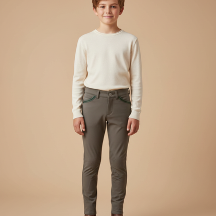 Pantalon Équitation Garçon Gris Vert Confortable Silicone - Kaki Polyester