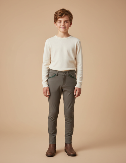 Pantalon Équitation Garçon Gris Vert Confortable Silicone - Kaki Polyester