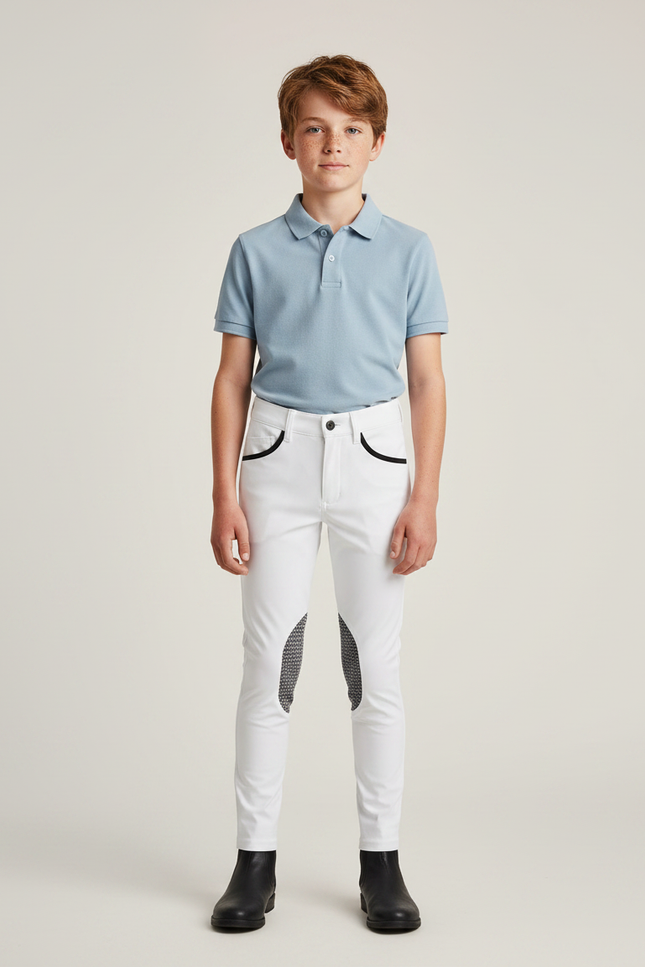 Pantalon Équitation Blanc Silicone Garçon Ajusté - Polyester