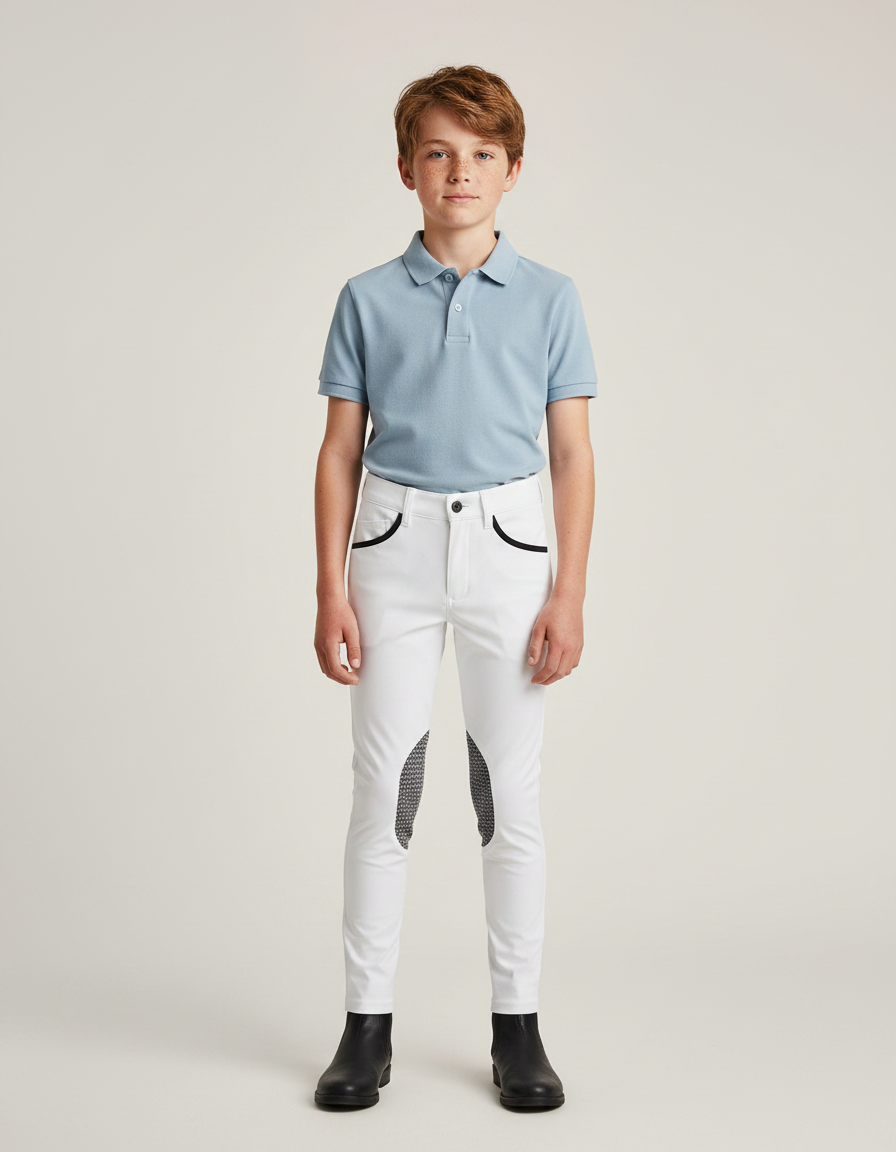 Pantalon Équitation Blanc Silicone Garçon Ajusté - Polyester