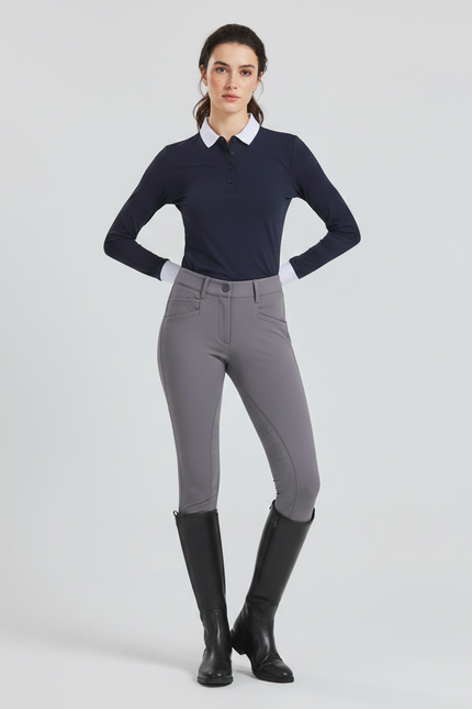 Pantalon Équitation Femme Gris Silicone Ajusté Stretch - Polyester