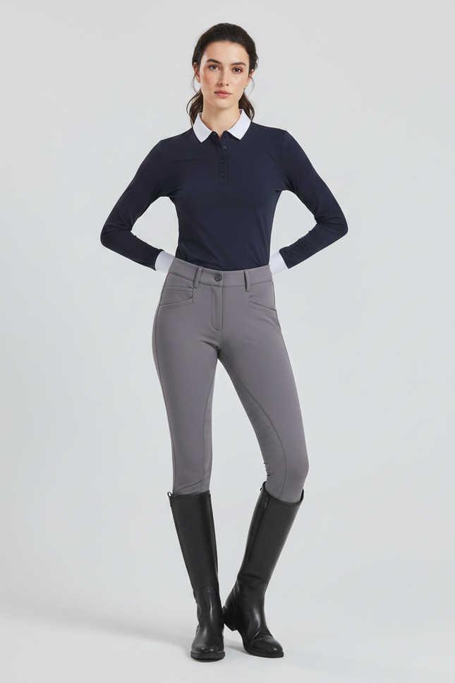 Pantalon Équitation Femme Gris Silicone Ajusté Stretch - Polyester