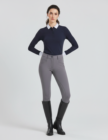 Pantalon Équitation Femme Gris Silicone Ajusté Stretch - Polyester