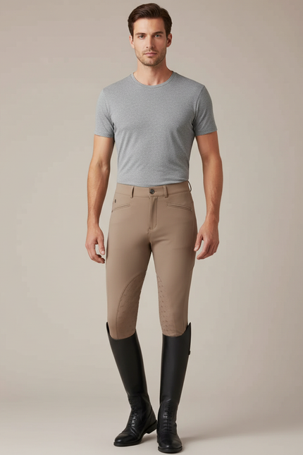 Pantalon Équitation Beige Homme Adhérent Silicone Ajusté - Polyester