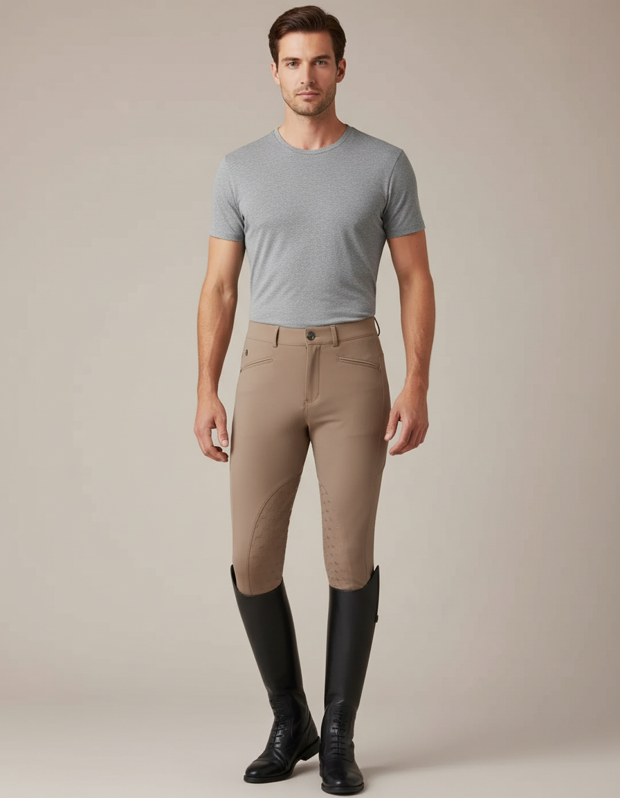 Pantalon Équitation Beige Homme Adhérent Silicone Ajusté - Polyester