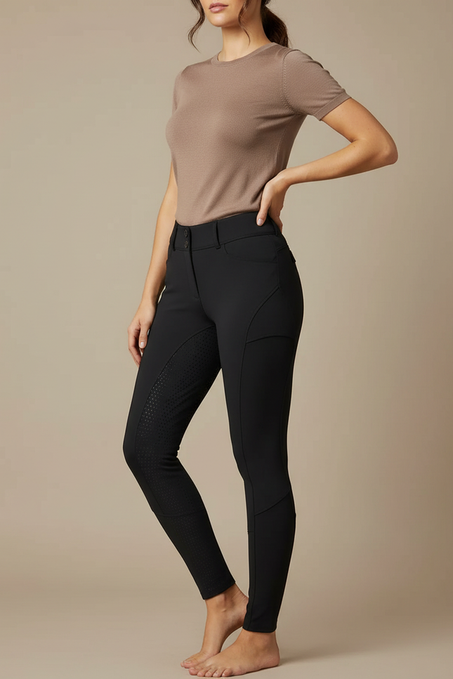 Pantalon Équitation Noir Femme Silicone Ajusté Élégant - Polyester
