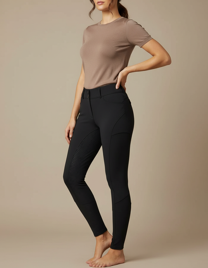 Pantalon Équitation Noir Femme Silicone Ajusté Élégant - Polyester