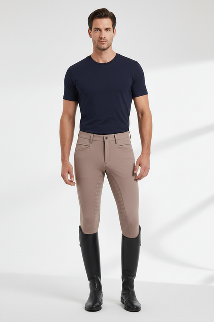 Pantalon Équitation Homme Beige Silicone Adhérent Stretch Ajusté - Polyester