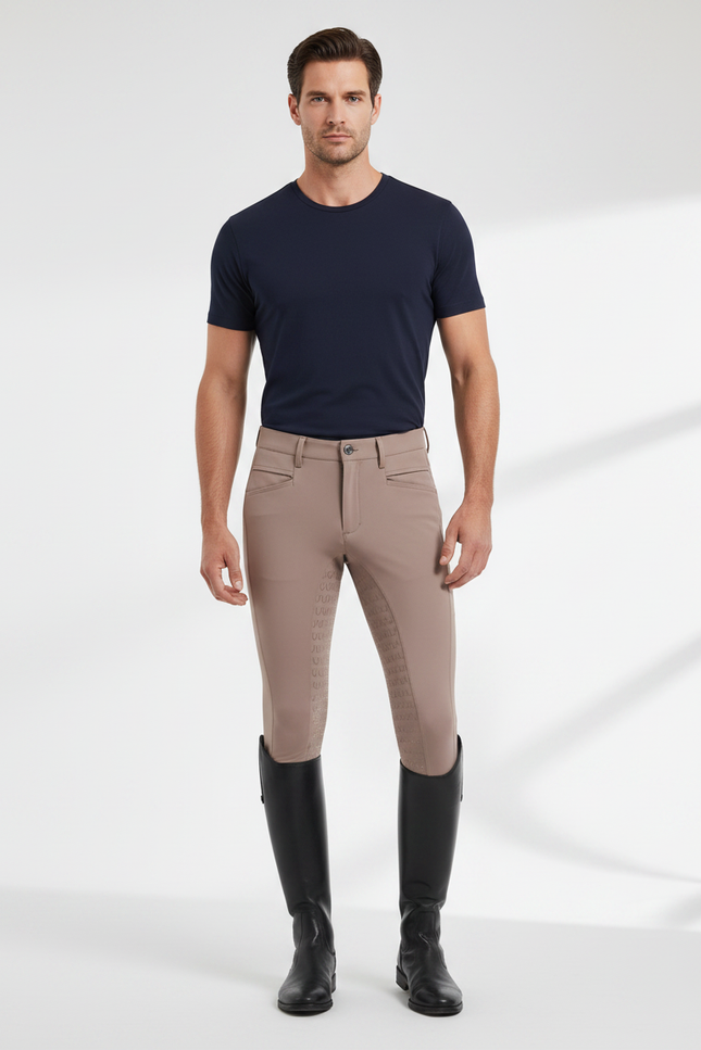 Pantalon Équitation Homme Beige Silicone Adhérent Stretch Ajusté - Polyester
