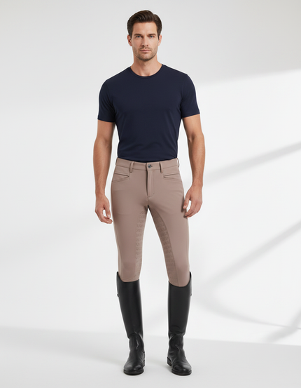 Pantalon Équitation Homme Beige Silicone Adhérent Stretch Ajusté - Polyester