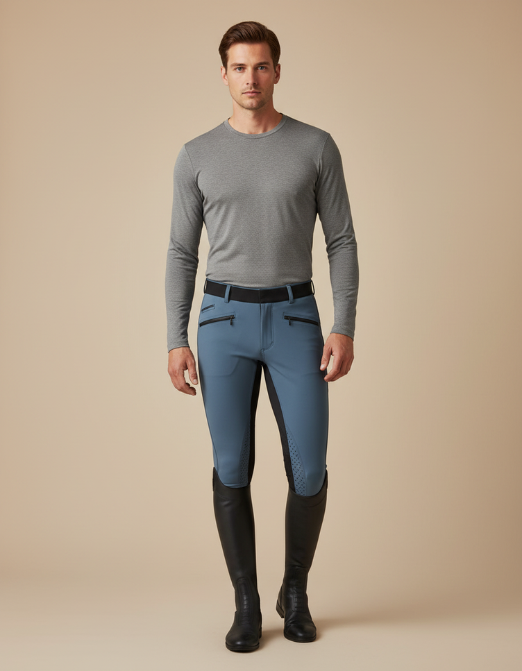 Pantalon Equitation Bicolore - Bleu Polyester