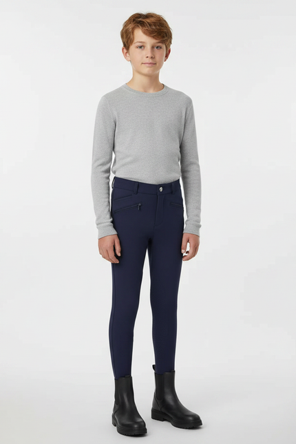 Pantalon Équitation Marine Enfant Silicone Ajusté - Polyester