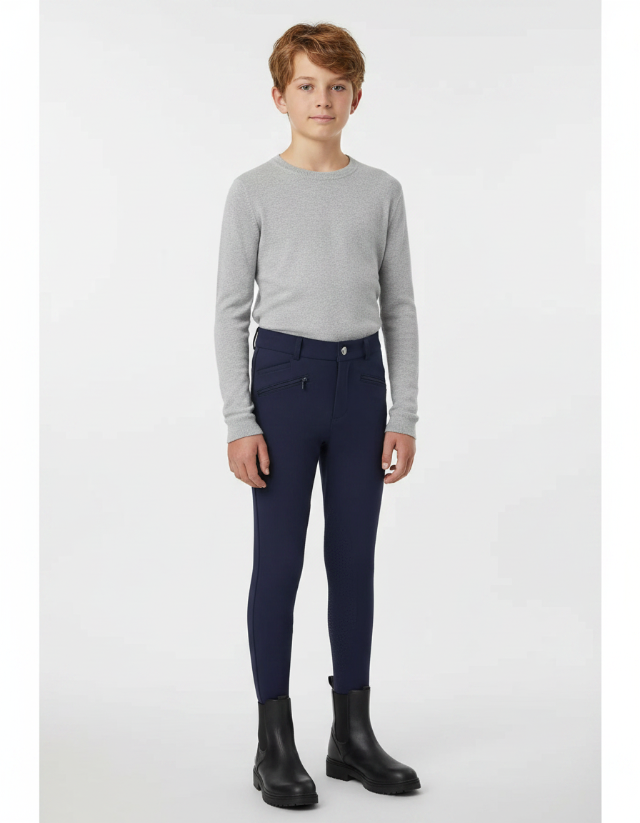 Pantalon Équitation Marine Enfant Silicone Ajusté - Polyester