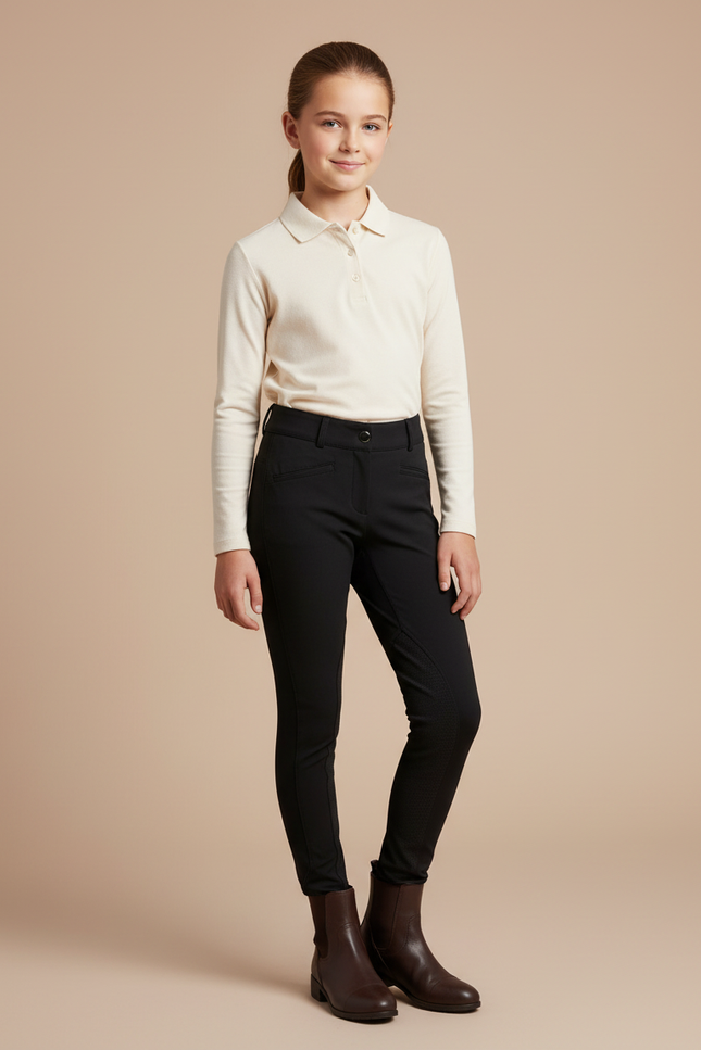 Pantalon Équitation Noir Enfant Silicone Confortable Ajusté - Polyester