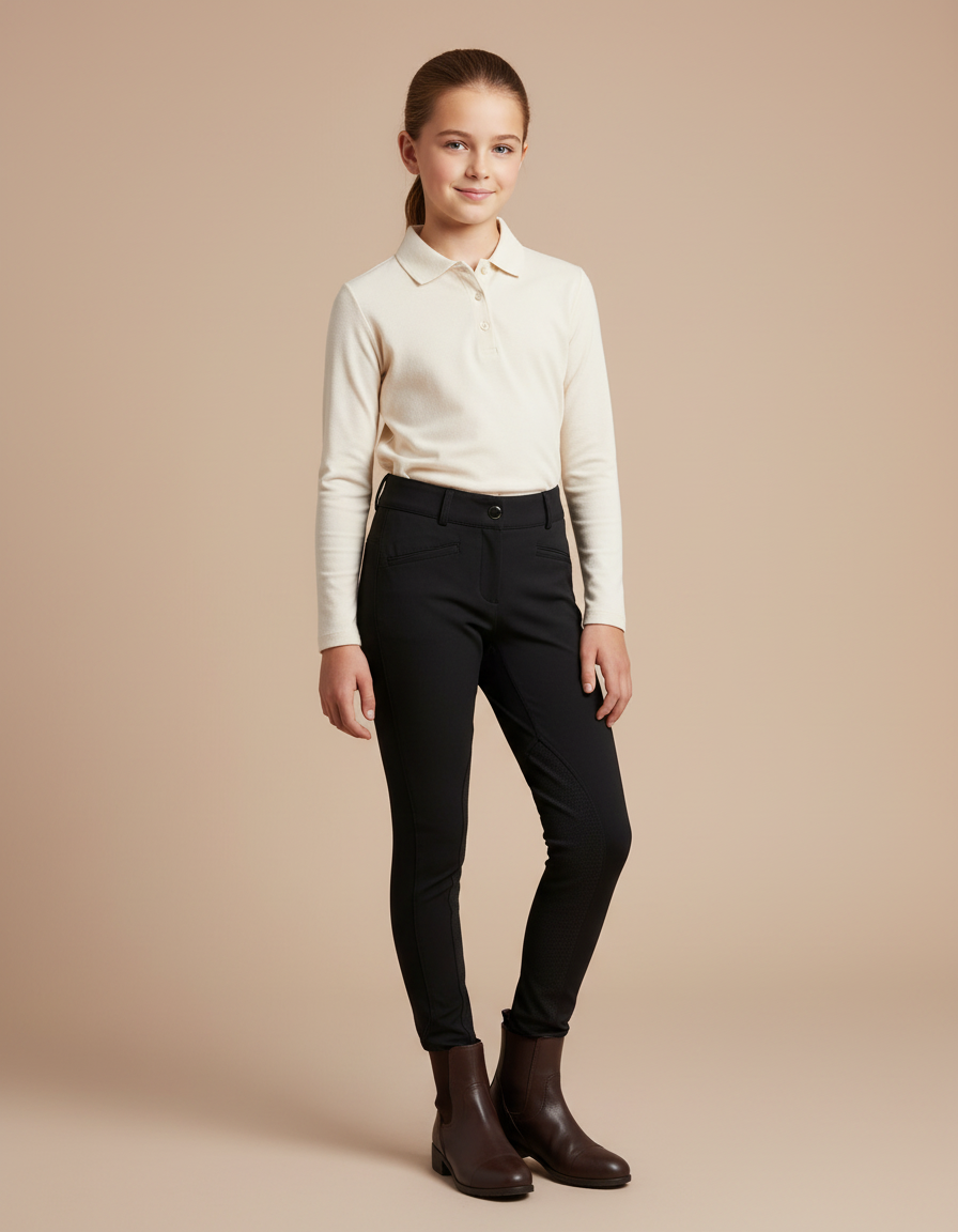 Pantalon Équitation Noir Enfant Silicone Confortable Ajusté - Polyester