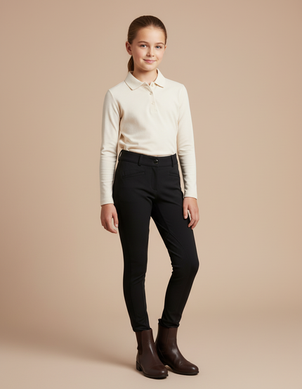 Pantalon Équitation Noir Enfant Silicone Confortable Ajusté - Polyester