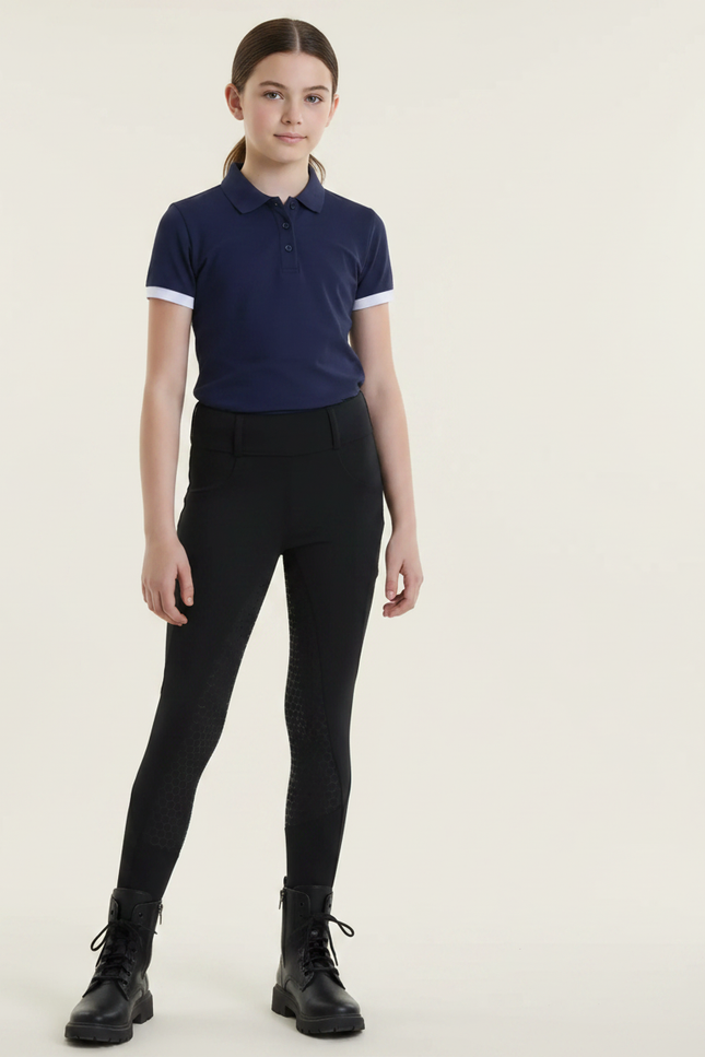 Pantalon Équitation Noir Enfant Silicone Maille Confortable