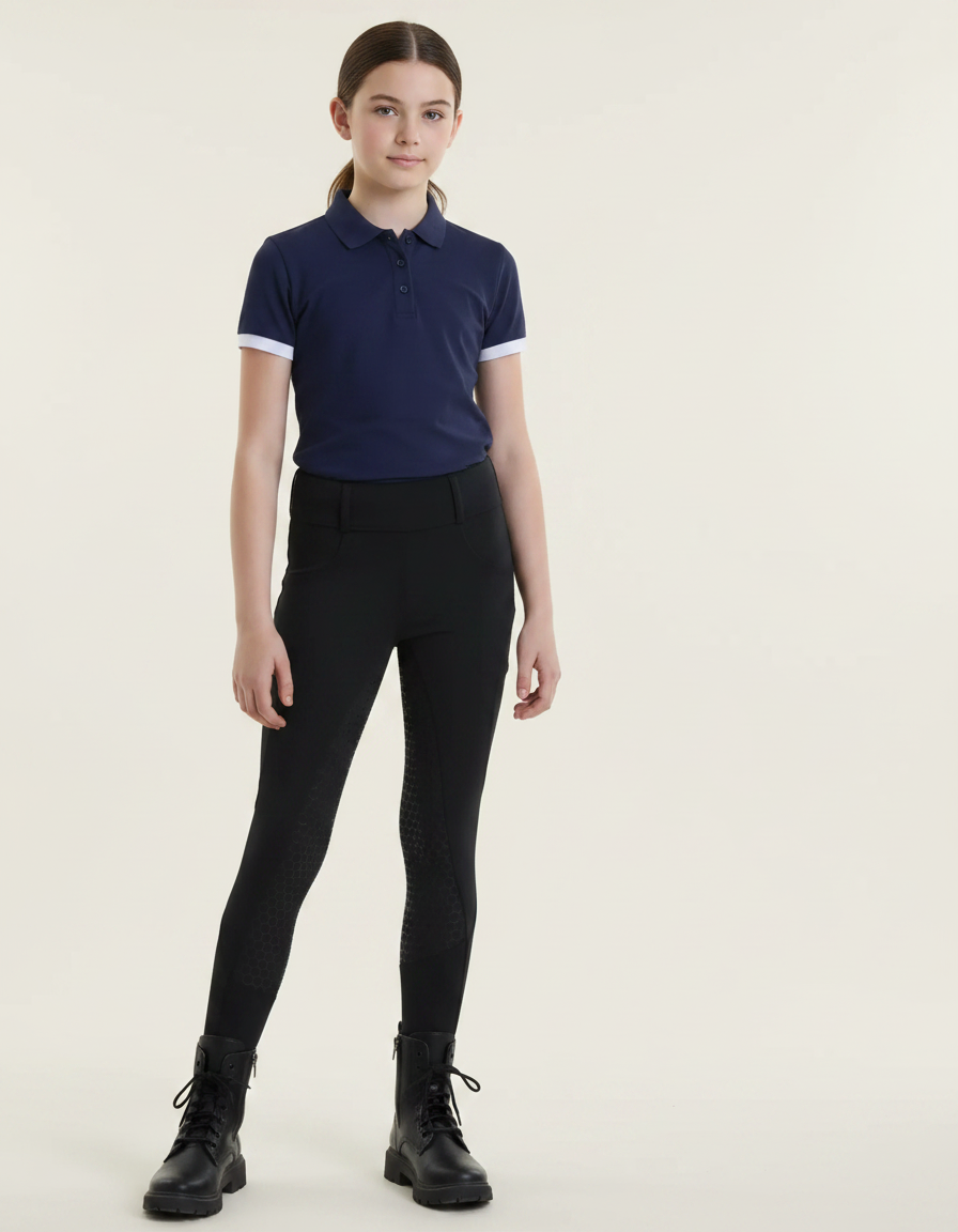 Pantalon Équitation Noir Enfant Silicone Maille Confortable