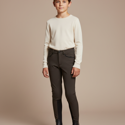 Pantalon Équitation Garçon Marron Silicone Stretch Ajusté - Polyester
