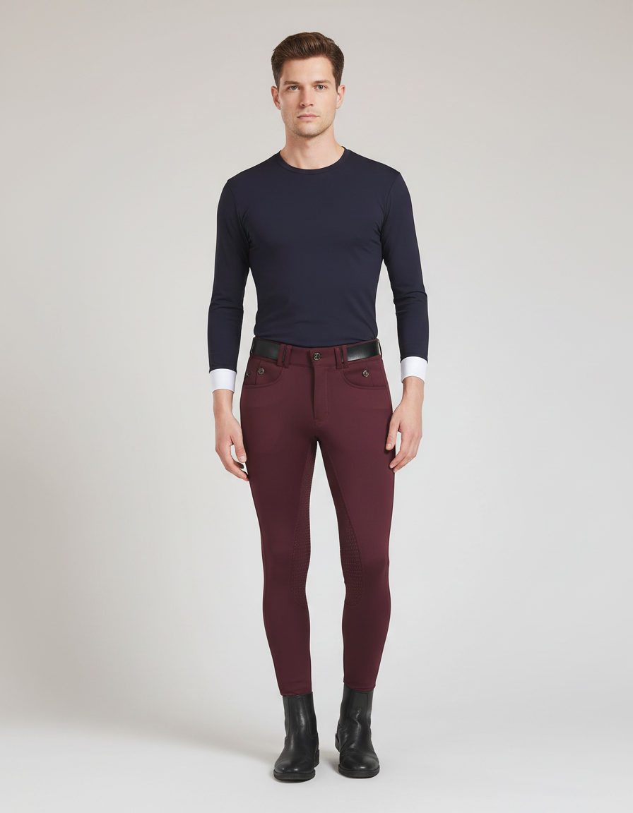 Pantalon Équitation Bordeaux Homme Silicone Ajusté Élégant - Polyester