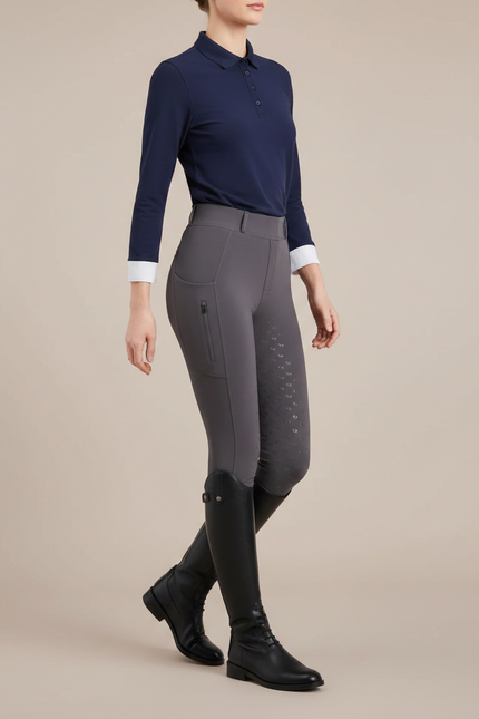 Pantalon Équitation Gris Femme Ajusté Silicone Poches Latérales - Polyester