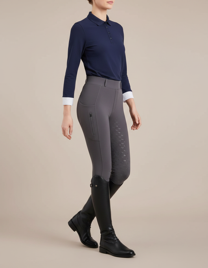 Pantalon Équitation Gris Femme Ajusté Silicone Poches Latérales - Polyester