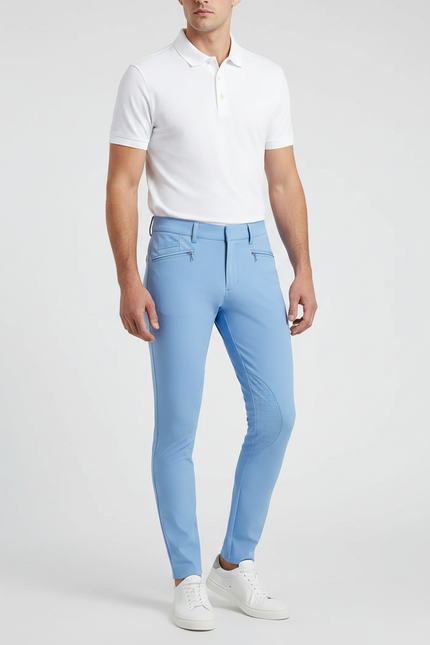 Pantalon Équitation Bleu Ciel Silicone Stretch Ajusté Homme - Polyester
