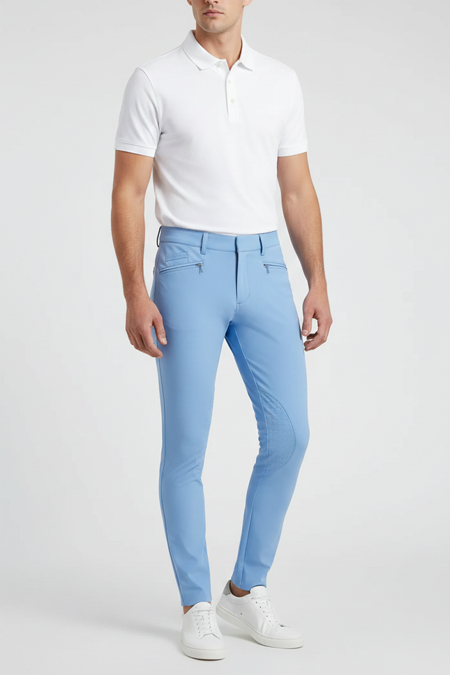 Pantalon Équitation Bleu Ciel Silicone Stretch Ajusté Homme - Polyester