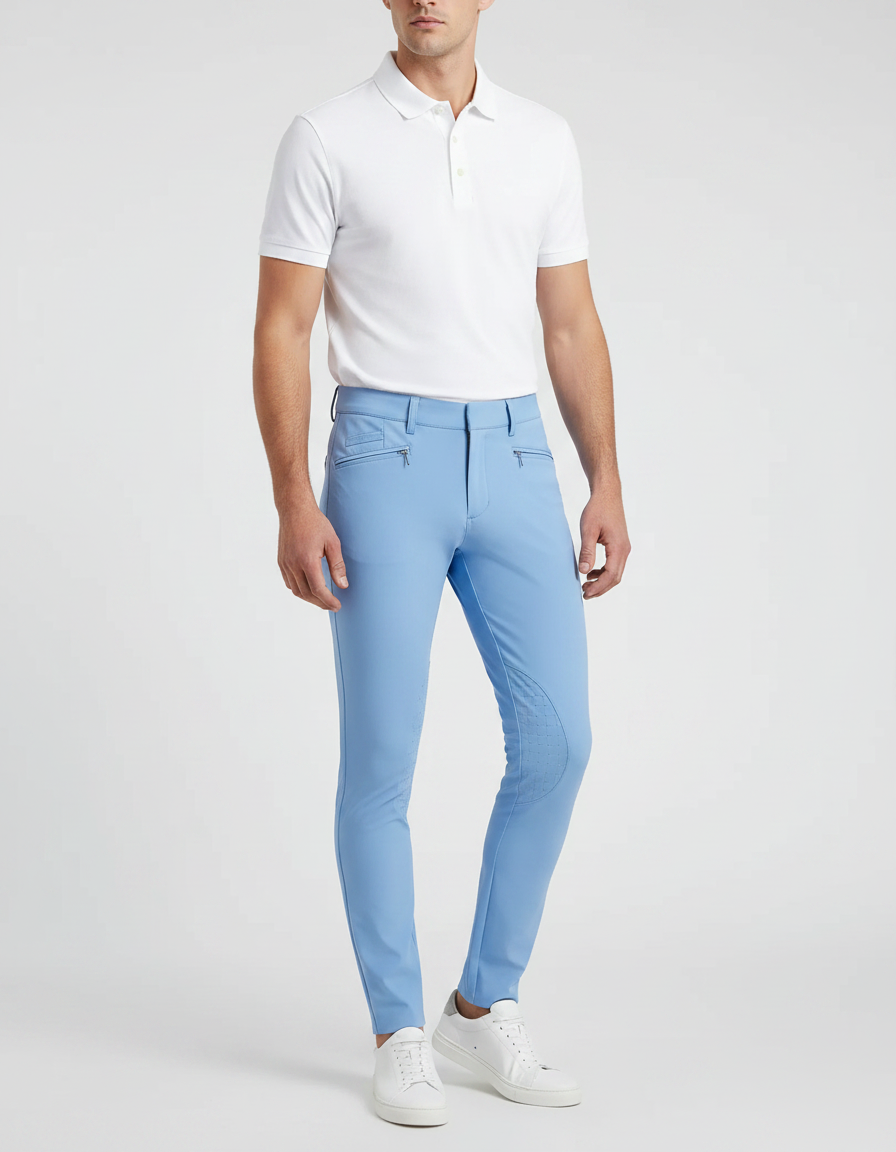 Pantalon Équitation Bleu Ciel Silicone Stretch Ajusté Homme - Polyester