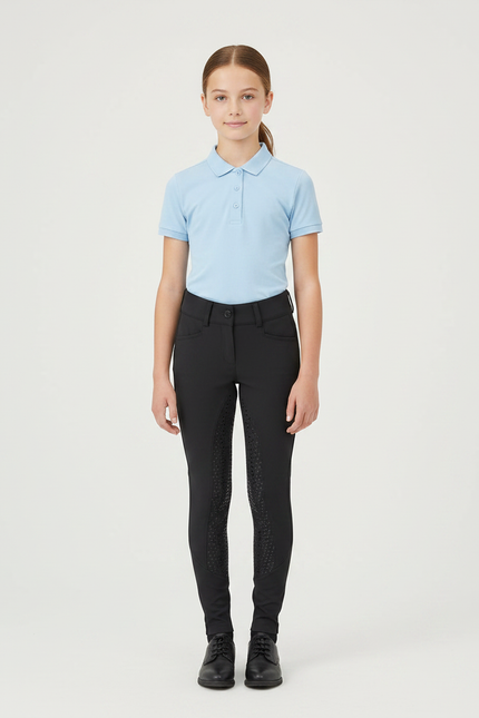 Pantalon Équitation Noir Enfant Silicone Full-Seat Ajusté - Polyester