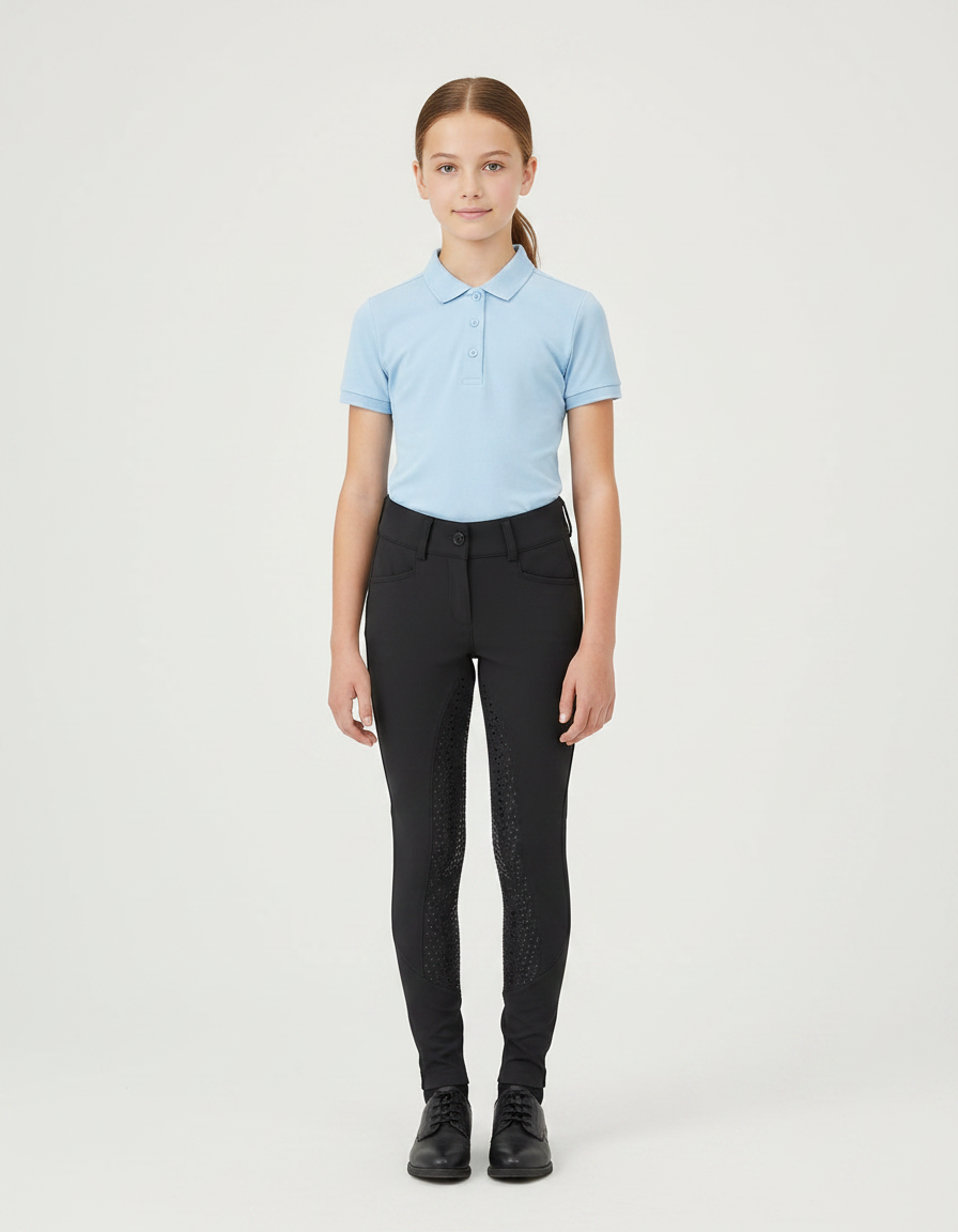 Pantalon Équitation Noir Enfant Silicone Full-Seat Ajusté - Polyester