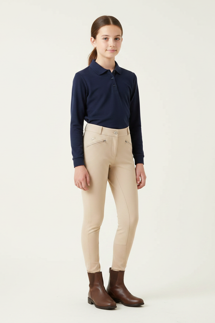 Pantalon Équitation Beige Enfant Confortable Ajusté Poches - Polyester