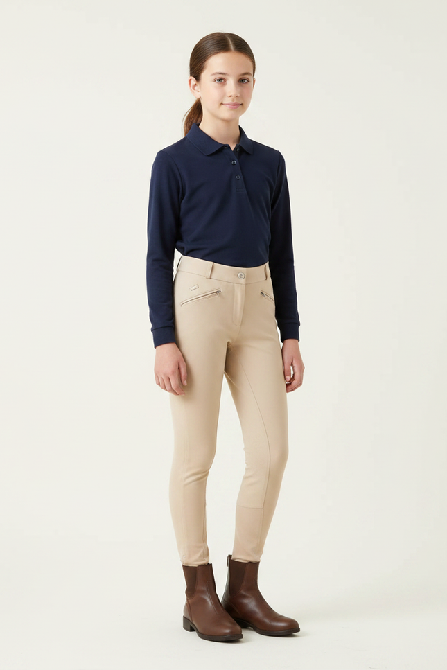 Pantalon Équitation Beige Enfant Confortable Ajusté Poches - Polyester