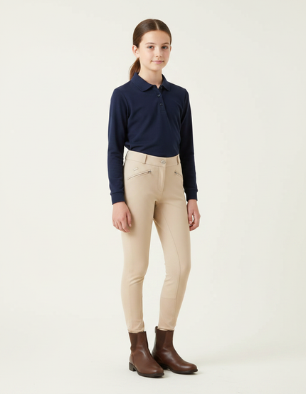 Pantalon Équitation Beige Enfant Confortable Ajusté Poches - Polyester