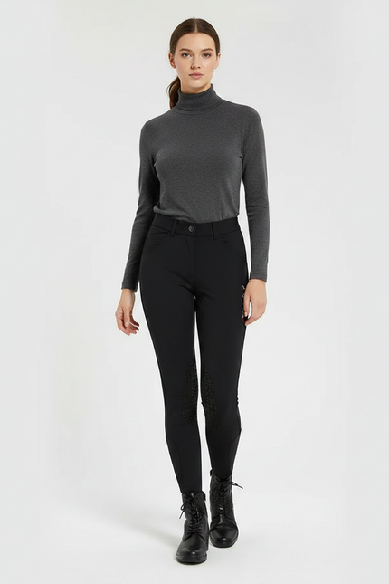 Pantalon Équitation Noir Silicone Ajusté Doux Femme - Polyester