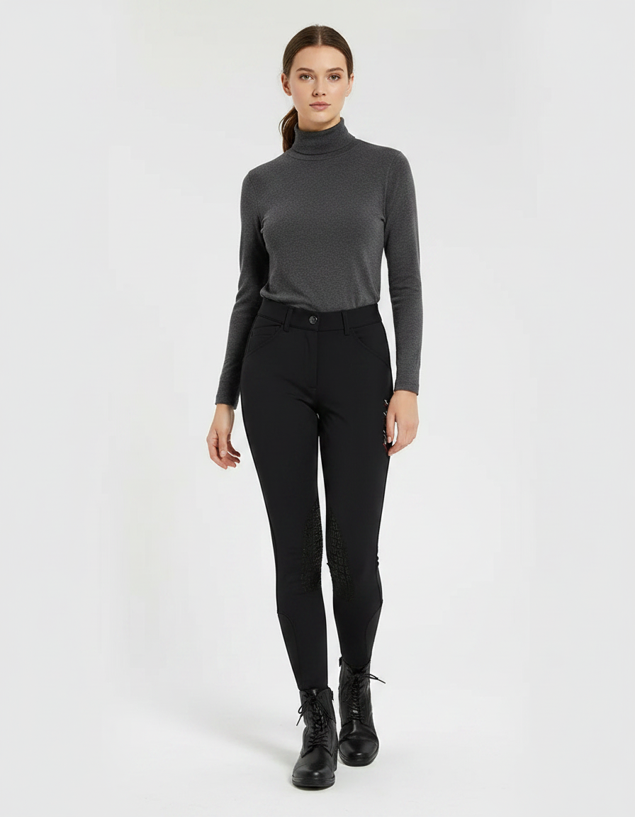 Pantalon Équitation Noir Silicone Ajusté Doux Femme - Polyester