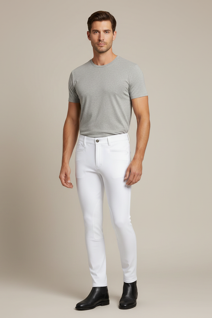 Pantalon Équitation Blanc Silicone Stretch Homme Ajusté - Polyester