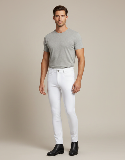 Pantalon Équitation Blanc Silicone Stretch Homme Ajusté - Polyester