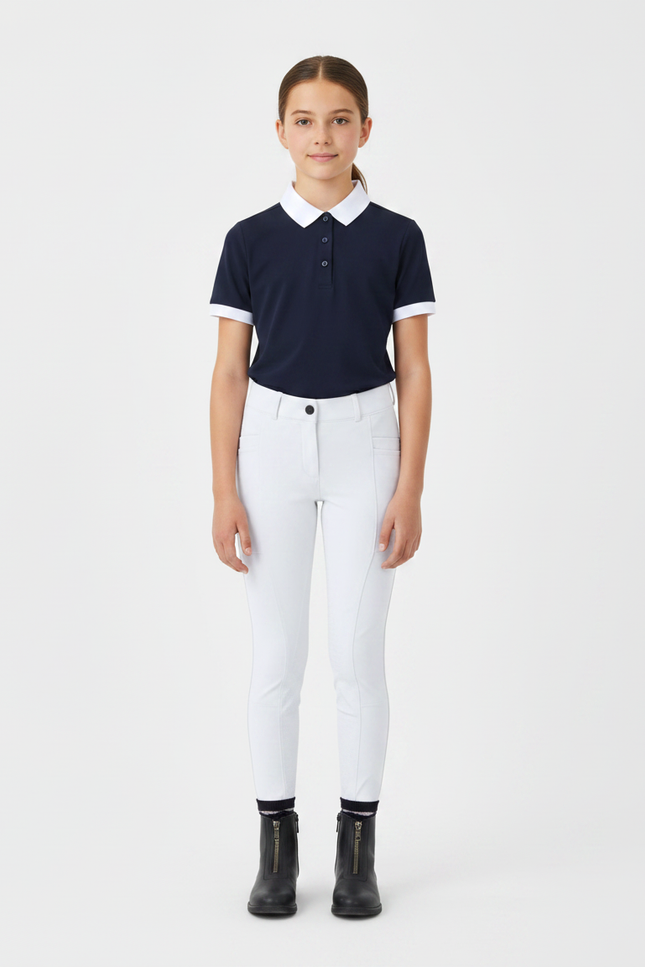 Pantalon Équitation Blanc Enfant Ajusté Stretch Confortable - Polyester