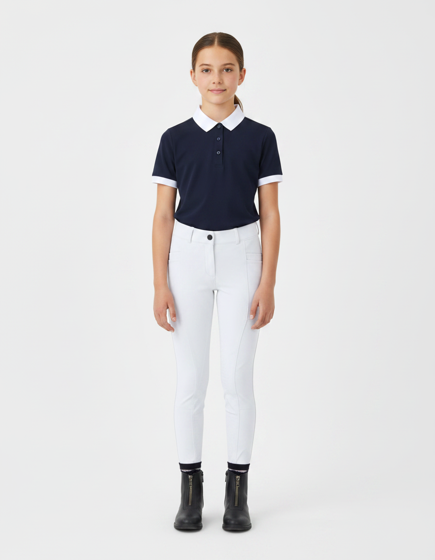 Pantalon Équitation Blanc Enfant Ajusté Stretch Confortable - Polyester