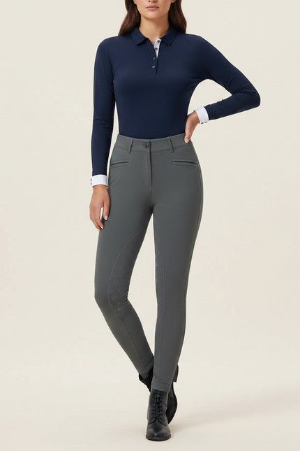 Pantalon Équitation Gris Femme Silicone Slim Ajusté - Polyester