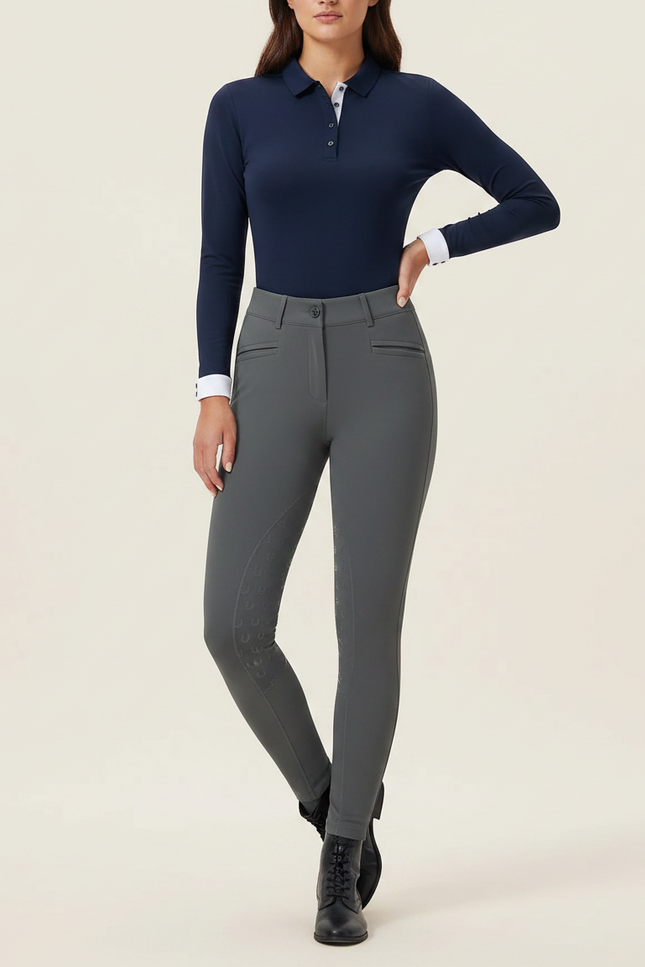 Pantalon Équitation Gris Femme Silicone Slim Ajusté - Polyester