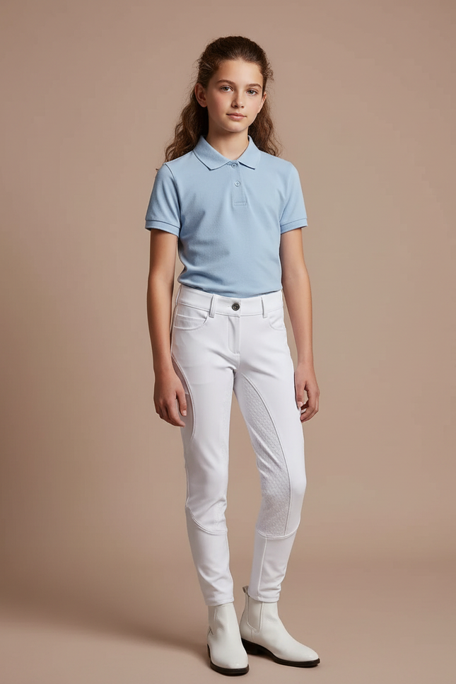 Pantalon Équitation Blanc Enfant Ajusté Silicone Élégant - Polyester