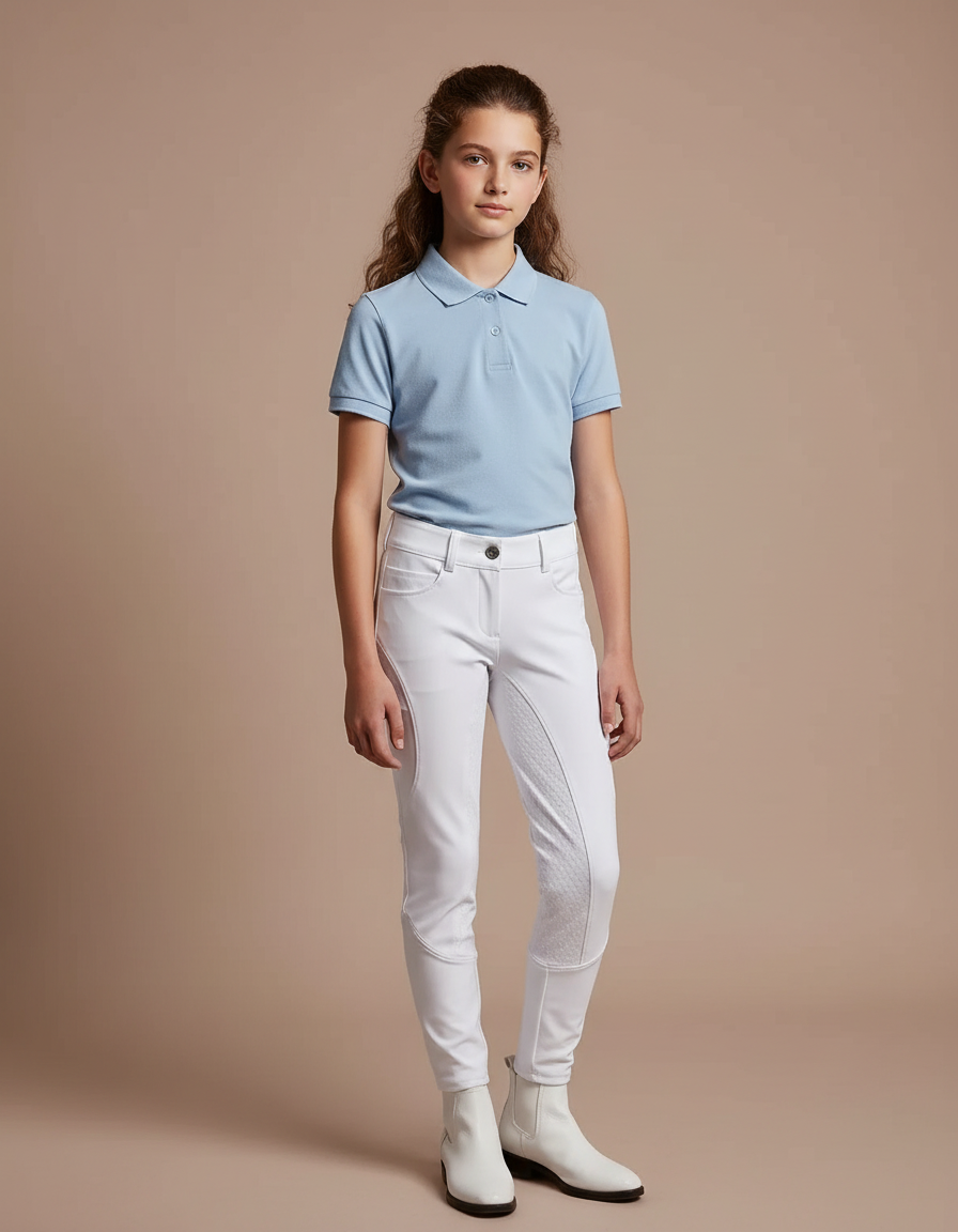 Pantalon Équitation Blanc Enfant Ajusté Silicone Élégant - Polyester