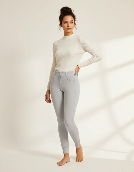 Pantalon Équitation Gris Femme Silicone Taille Haute Ajusté - Polyester