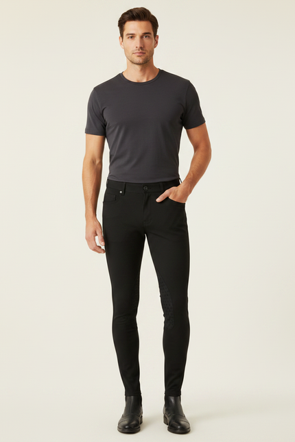 Pantalon Équitation Noir Homme Adhérent Respirant Ajusté - Polyester