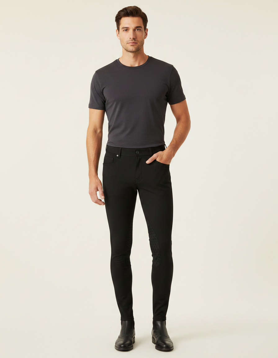 Pantalon Équitation Noir Homme Adhérent Respirant Ajusté - Polyester