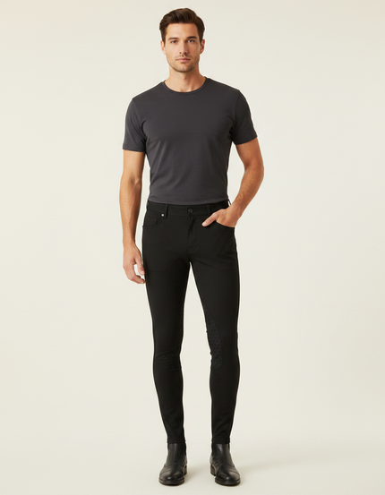 Pantalon Équitation Noir Homme Adhérent Respirant Ajusté - Polyester